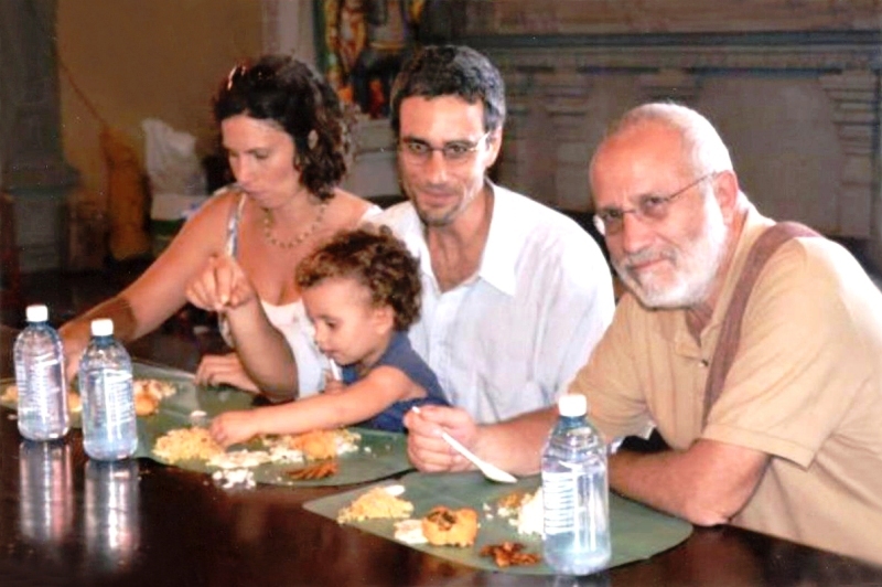 Tourists enjoying the vegetarian lunch during the Thaipoosam festival